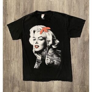 Marilyn Monroe w/ Tattoos Shirt Size Medium Black Vintage Graphic Tee Y2K
